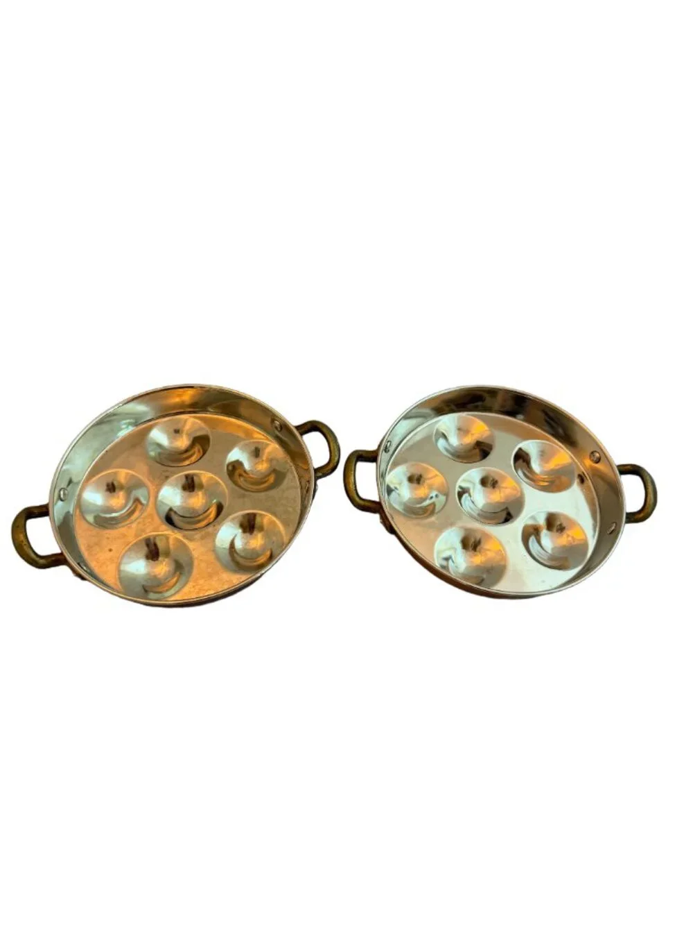 Vintage Copper Brass Escargot Snail Plates Set of 2 Vintage Escargotiere Handled